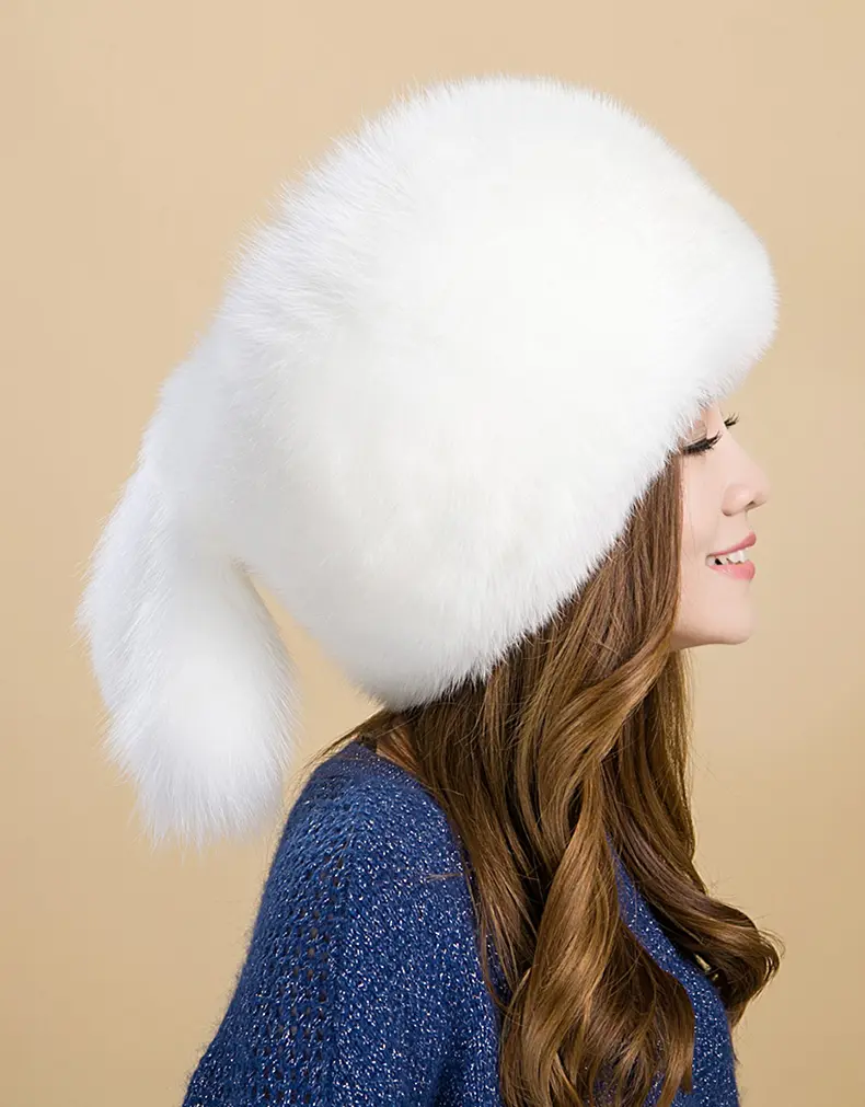 White full fox fur hat
