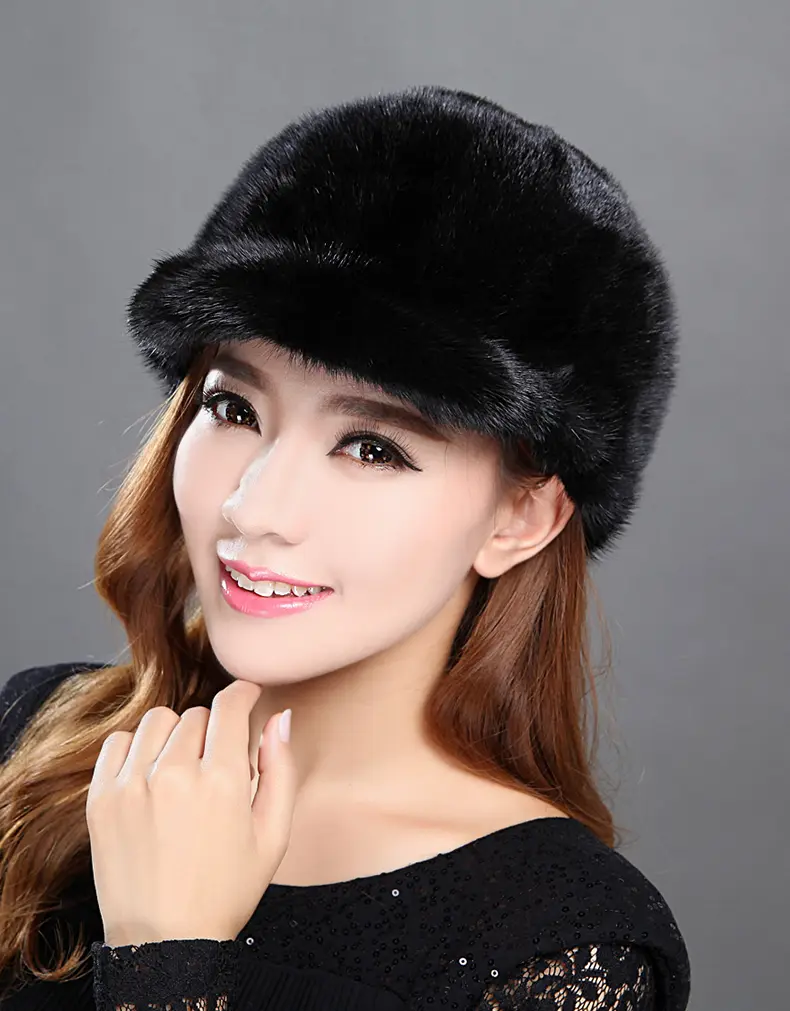 Black Mink Fur Duckbill Hat Luxury Winter Warm Baseball Cap