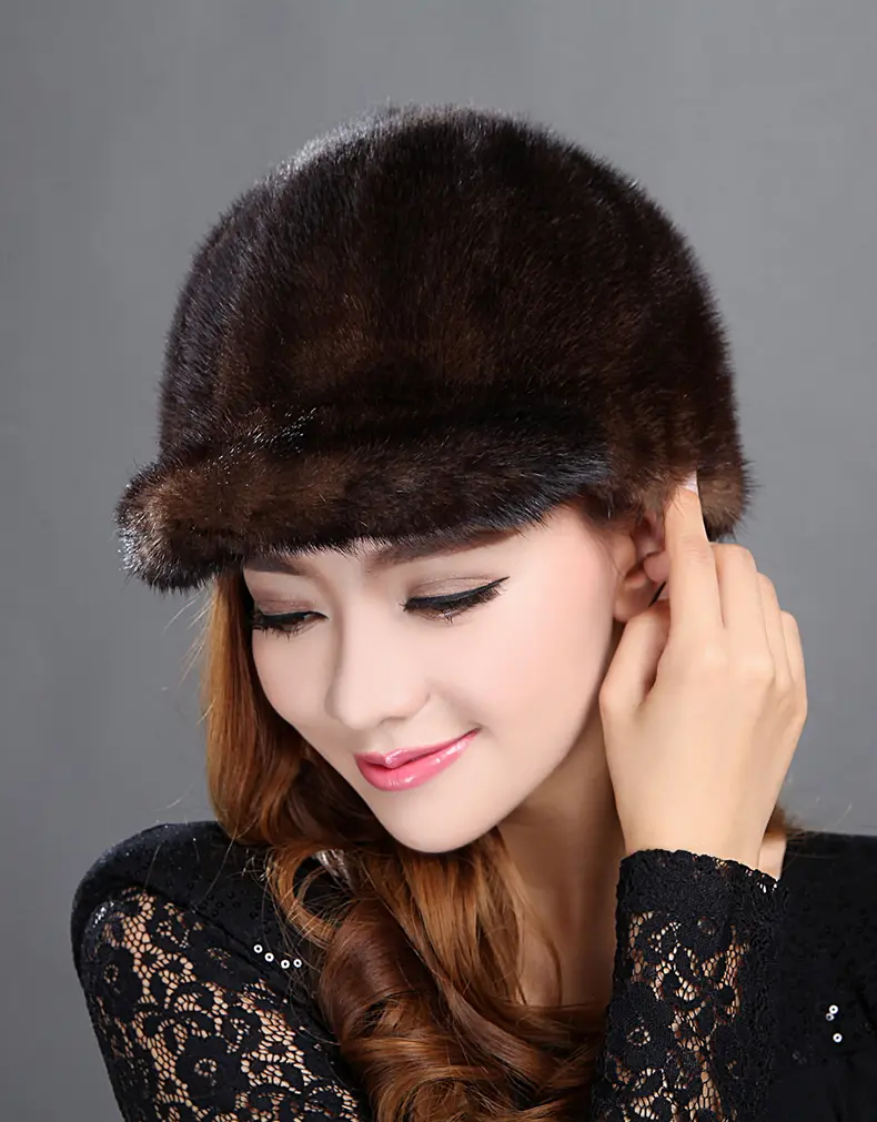 Luxury Mink Fur Peaked Cap for Women Winter Warm Fur Hat, Thickened Cold Resistant Versatile Stewardess Style