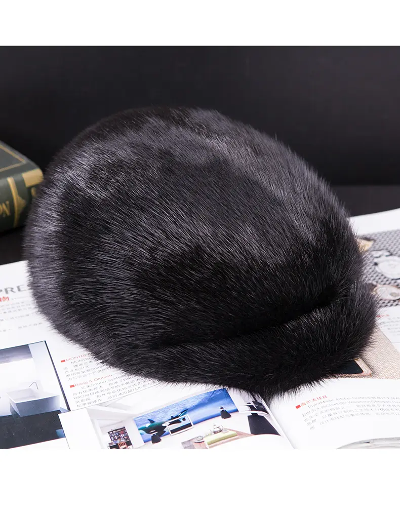 Men Whole Mink Fur Newsboy Beret Genuine Fur Winter Flat Cap