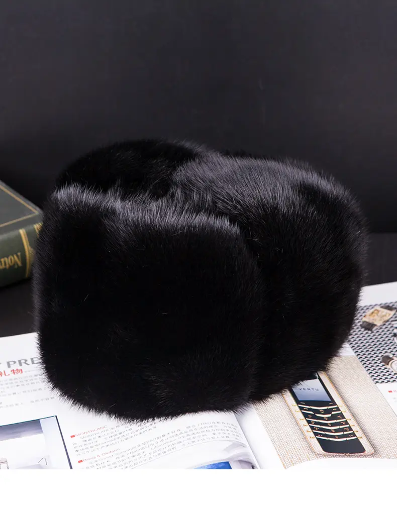 Men Full Skin Real Mink Fur Ushanka Winter Trapper Hat