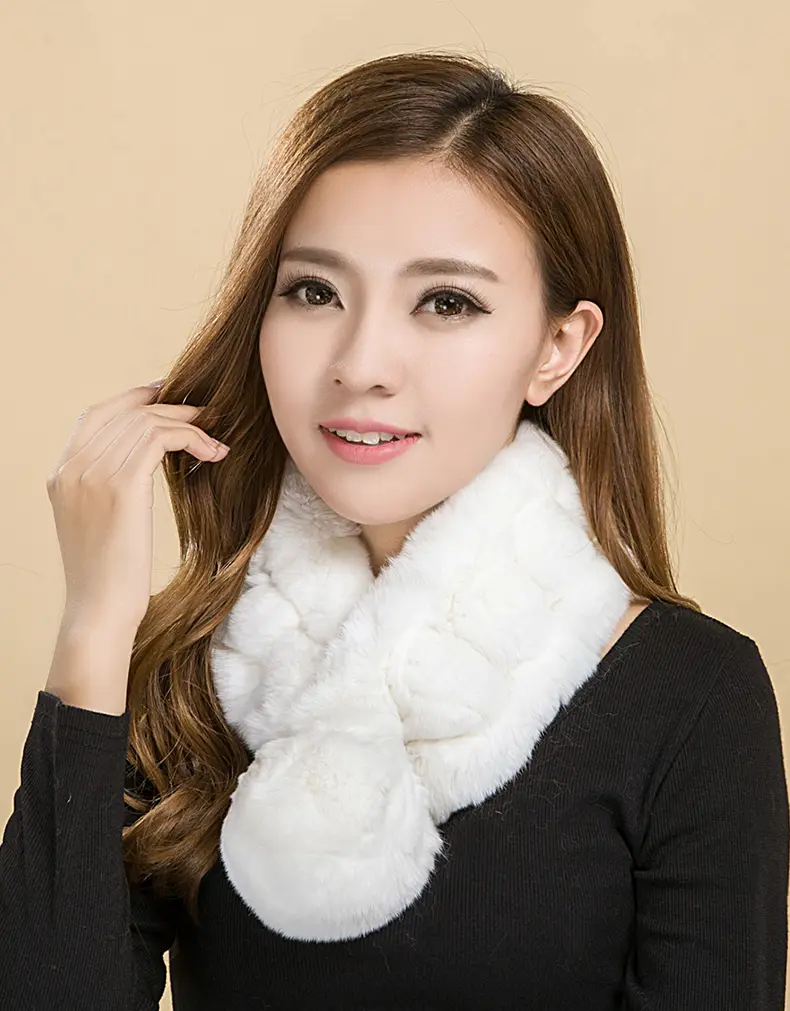 Women Rex Rabbit Fur Pom Pom Scarf Winter Warm Plush Neck Warmer